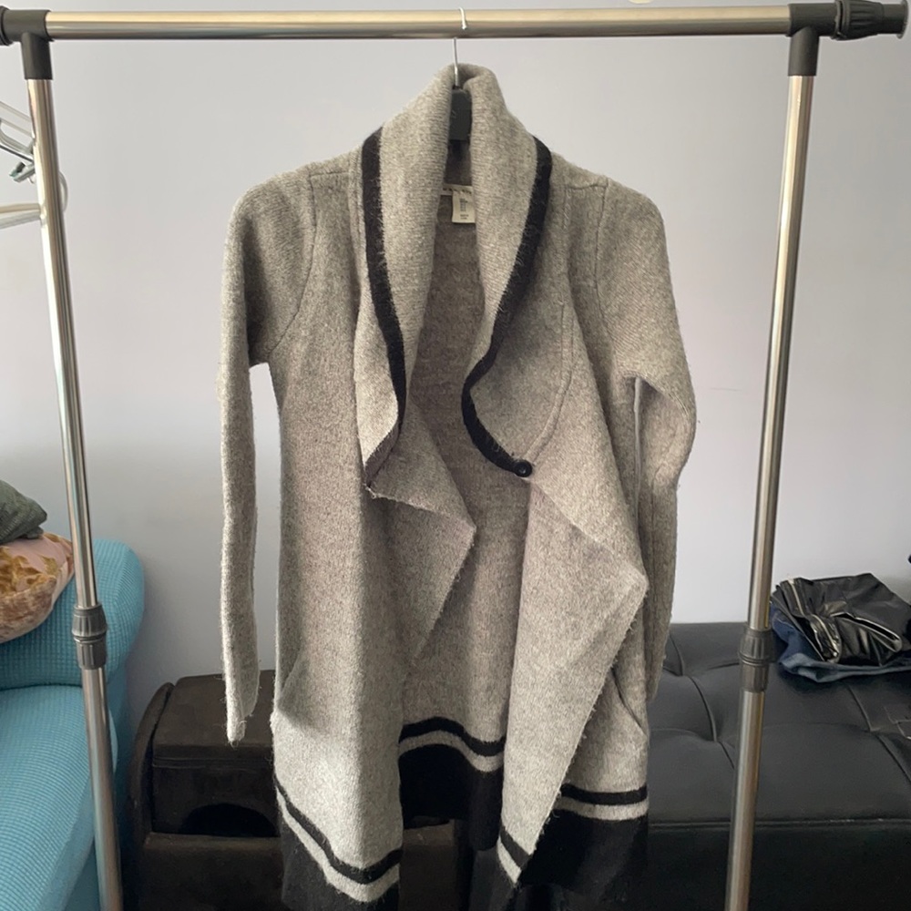 Max Studio Black and Grey Knit Waterfall Cardigan